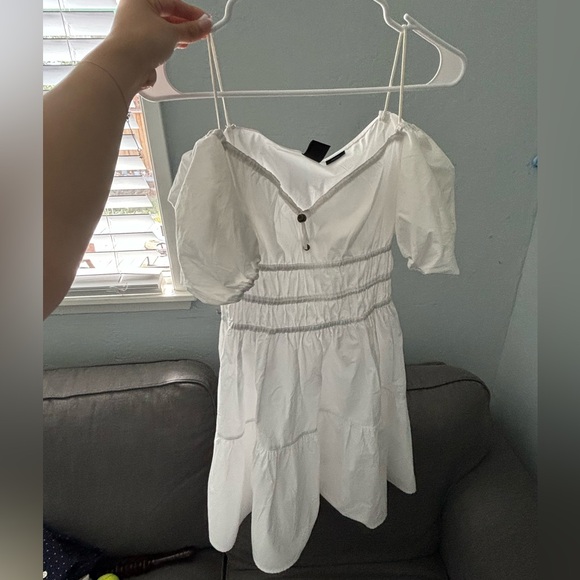 Pinko Abriolas Puff Sleeve White Mini Dress - Picture 3 of 6